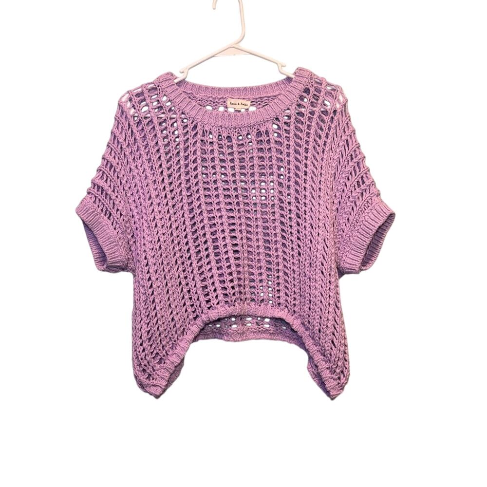 Aaron & Amber Lilac Open Knit Short Sleeve Cropped Sweater – Size Small